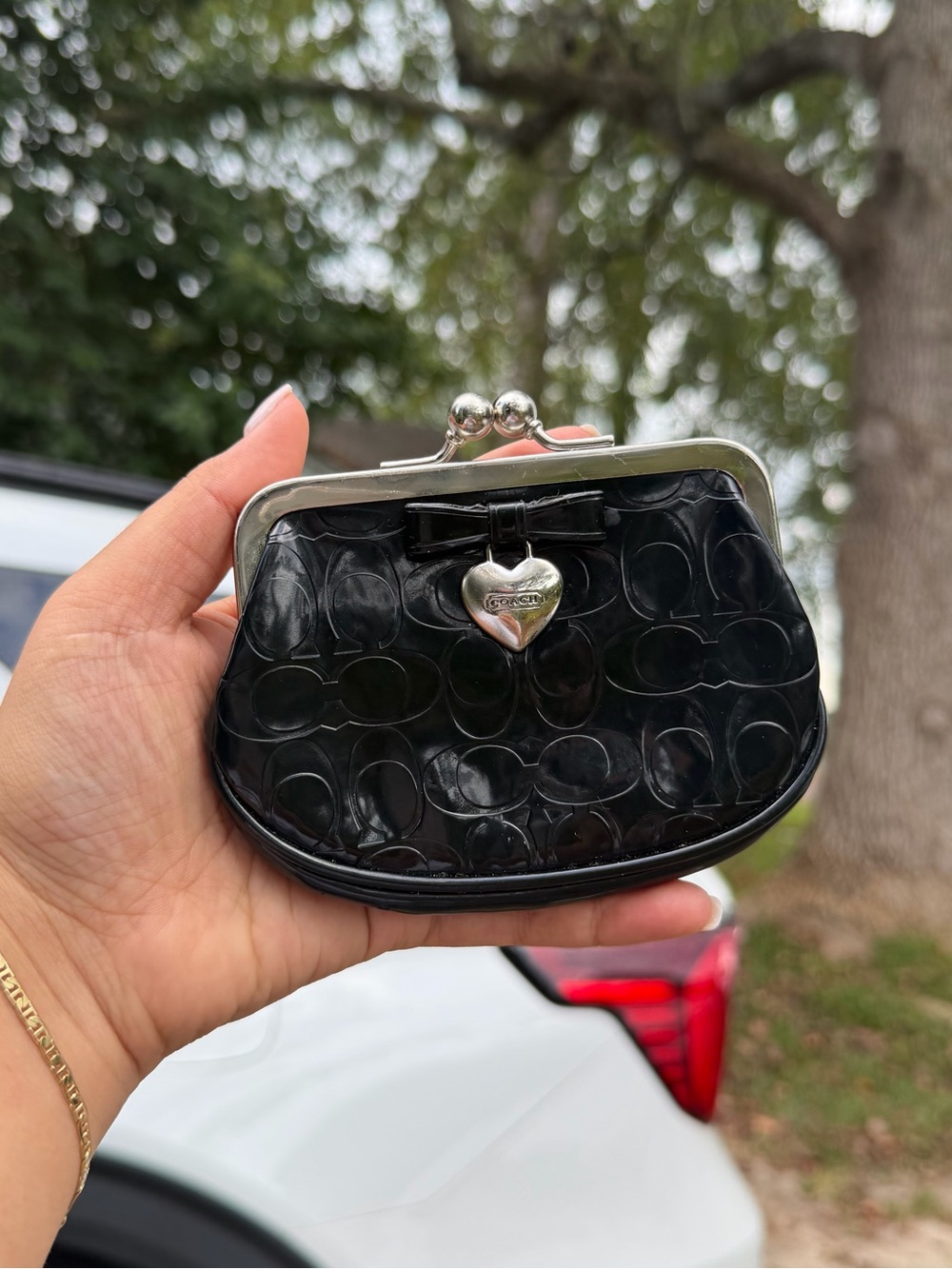 Vintage Coach Black Patent Leather Kisslock Coin Purse